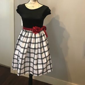 Black velvet and plaid dress